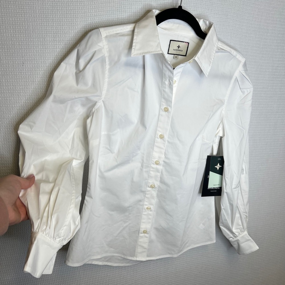 Tuckernuck White Wexler Puff Sleeve Button Down Shirt Blouse Womens XS NEW - Picture 2 of 5